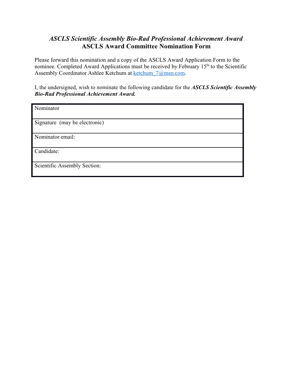 ASCLS Scientific Assembly Bio-Rad Professional Achievement Award