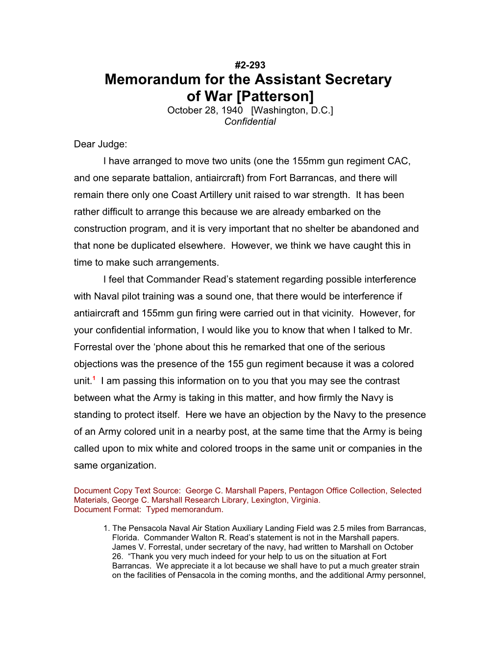 Memorandum for the Assistant Secretary