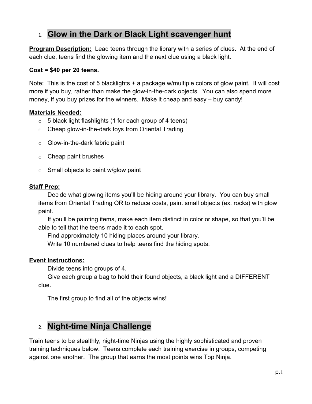 Glow in the Dark Or Black Light Scavenger Hunt