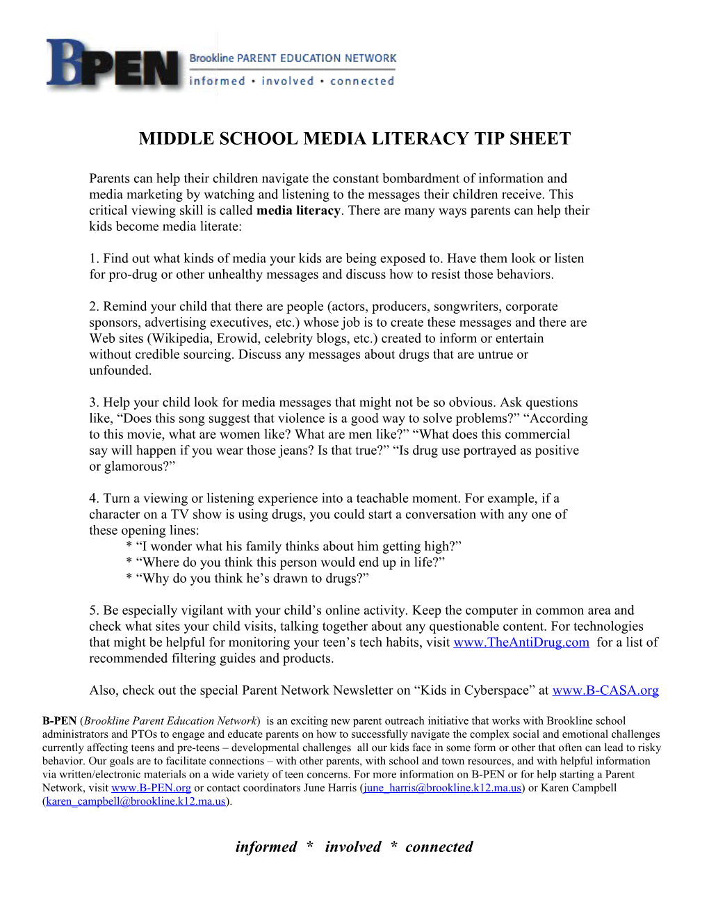 Middle School Media Literacy Tip Sheet