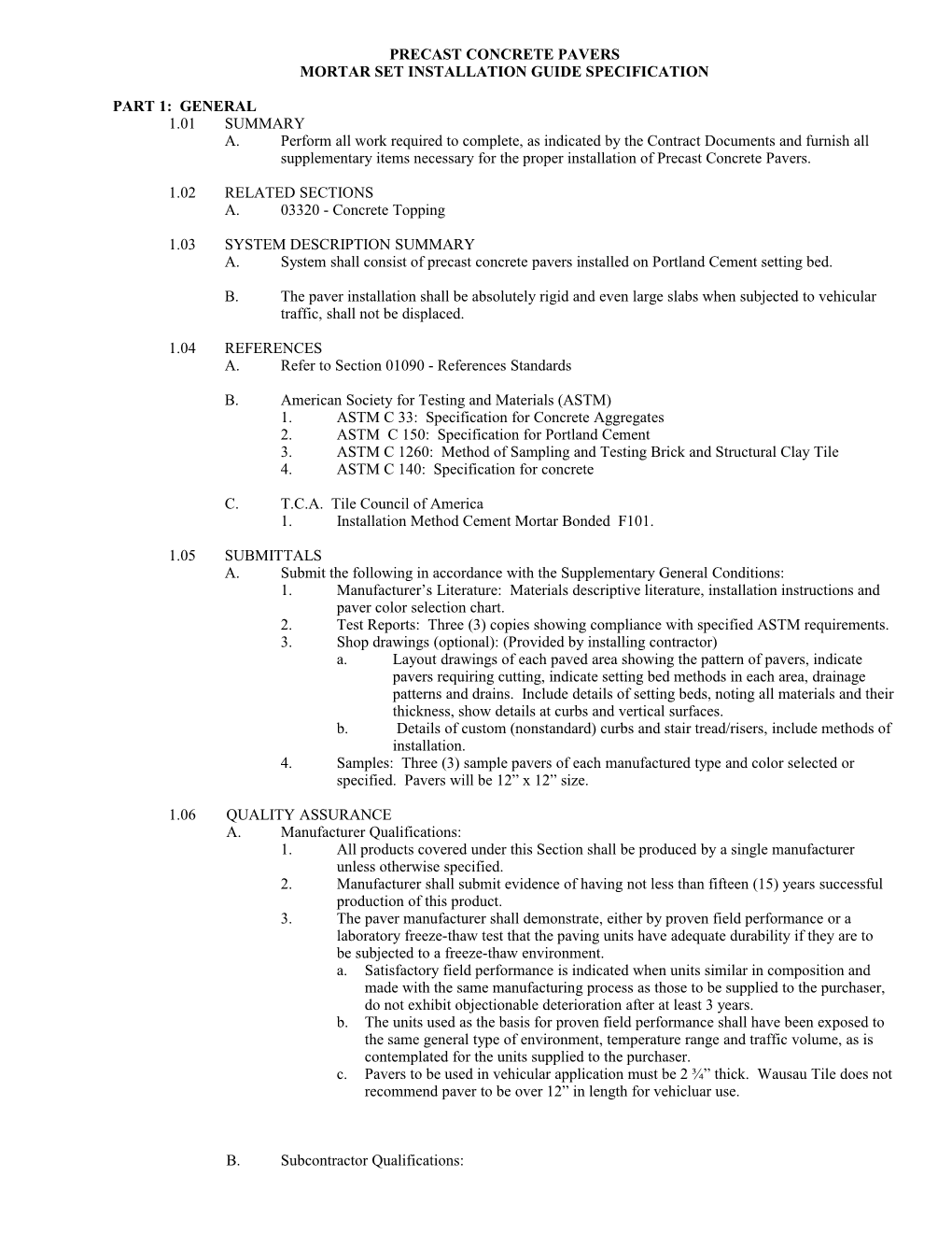 Mortar Set Installation Guide Specification