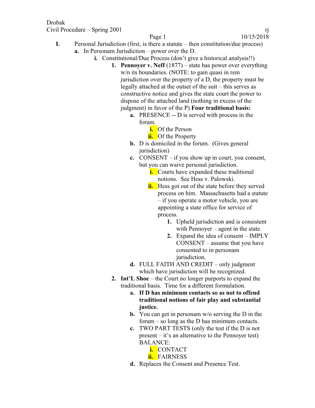 Civil Procedure Spring 2001Rj Page 1 10/15/2018