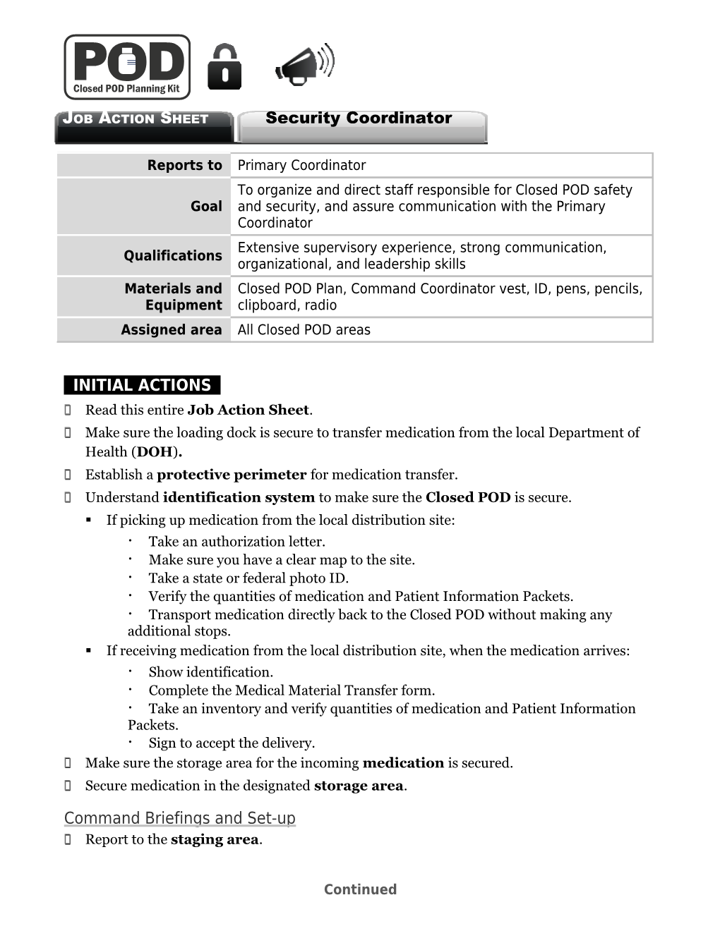 Job Action Sheet