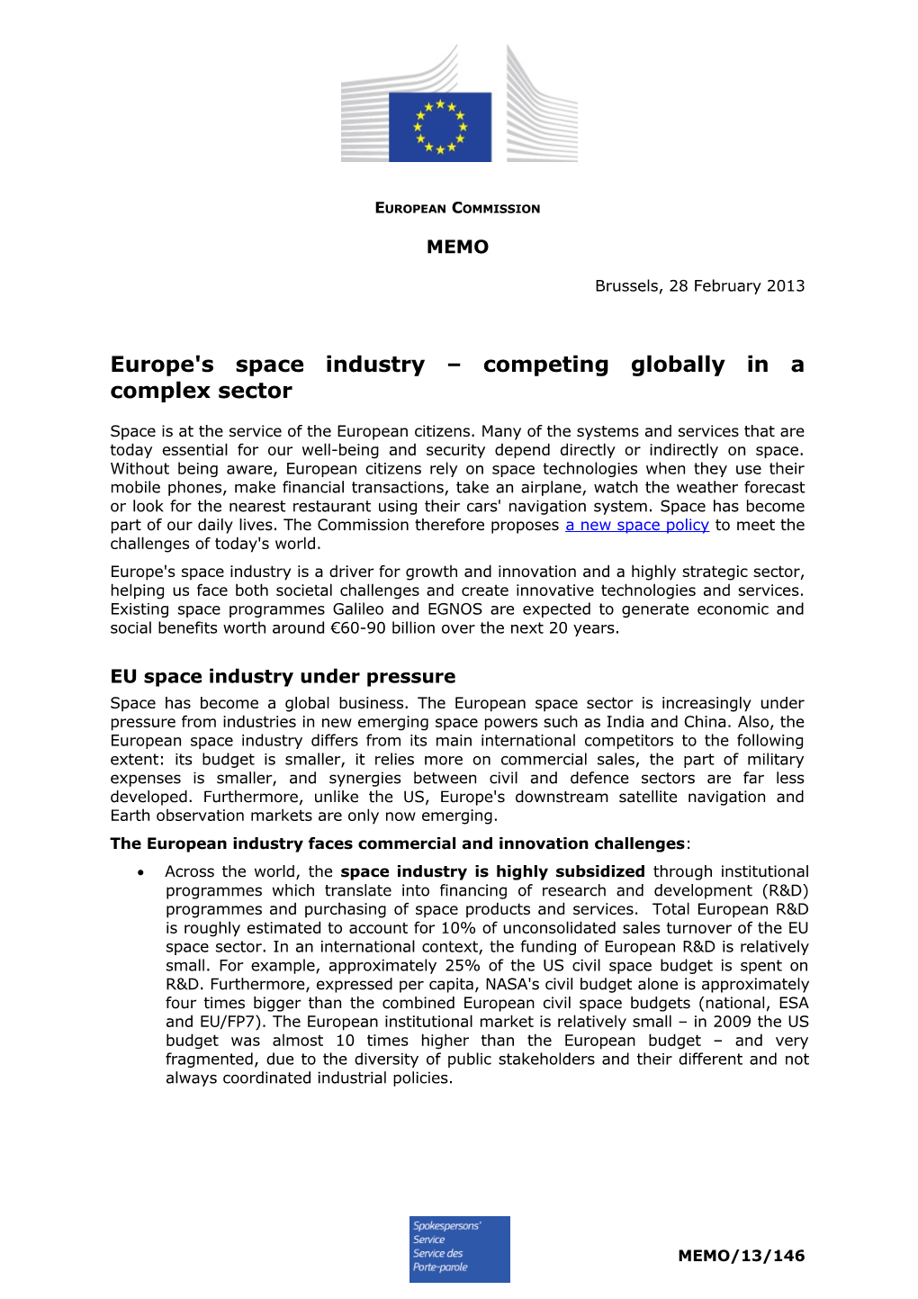 Europe's Space Industry Competing Globallyin a Complex Sector