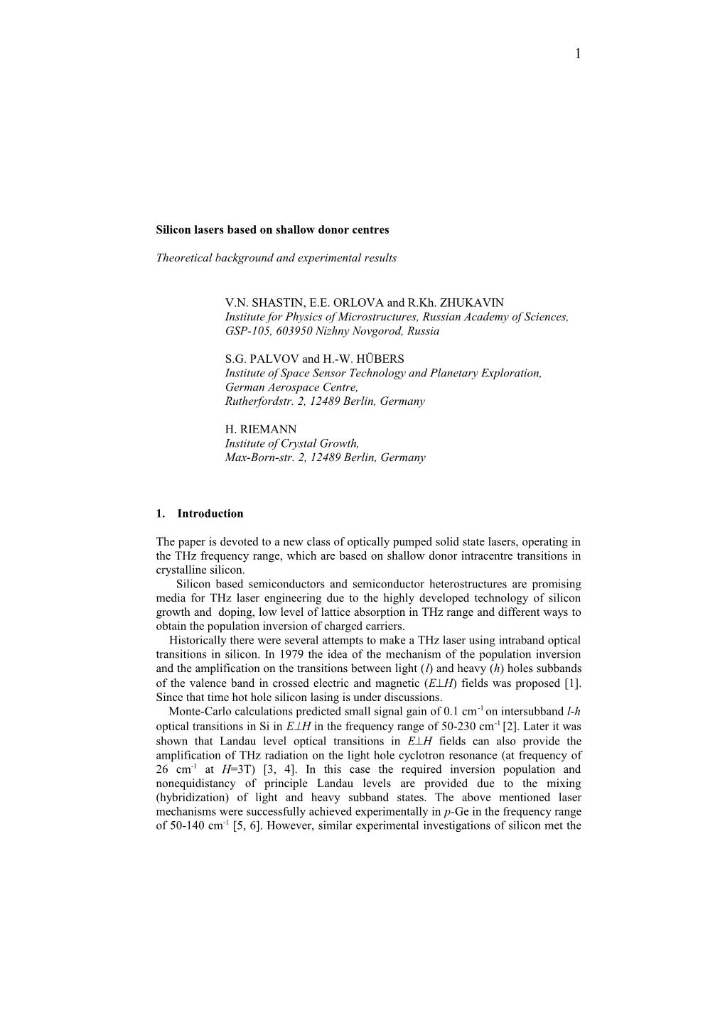 Silicon Lasers Based on Shallow Donor Centres