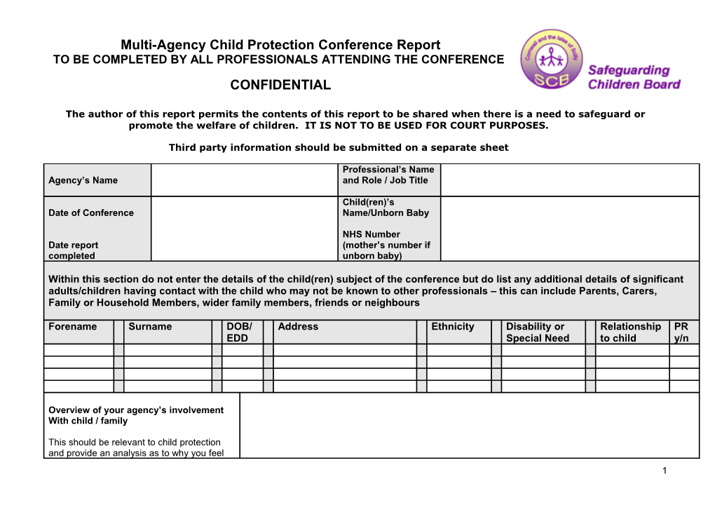 Multi-Agency Child Protection Conference Report