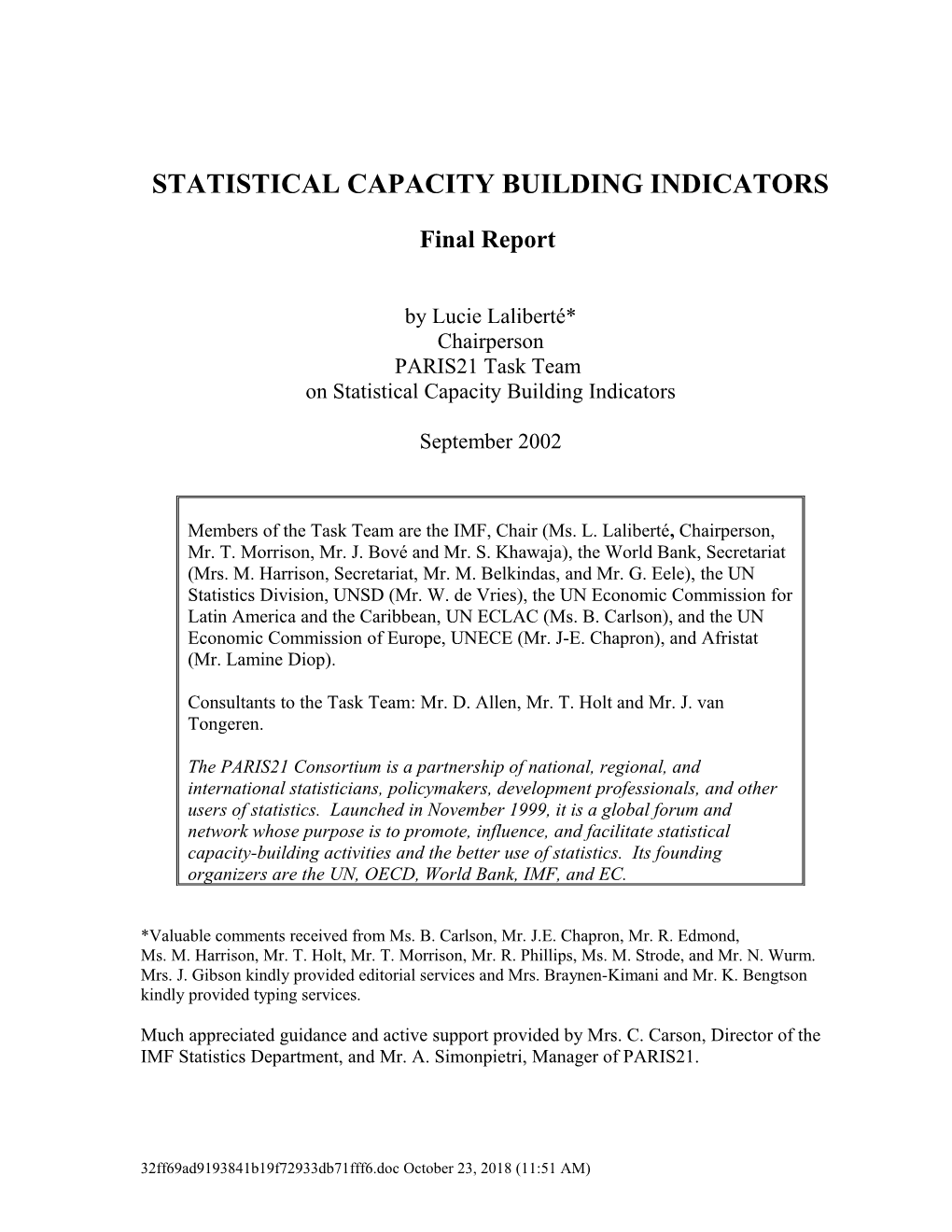 Program: Conference on Statistical Capacity Building Indicators