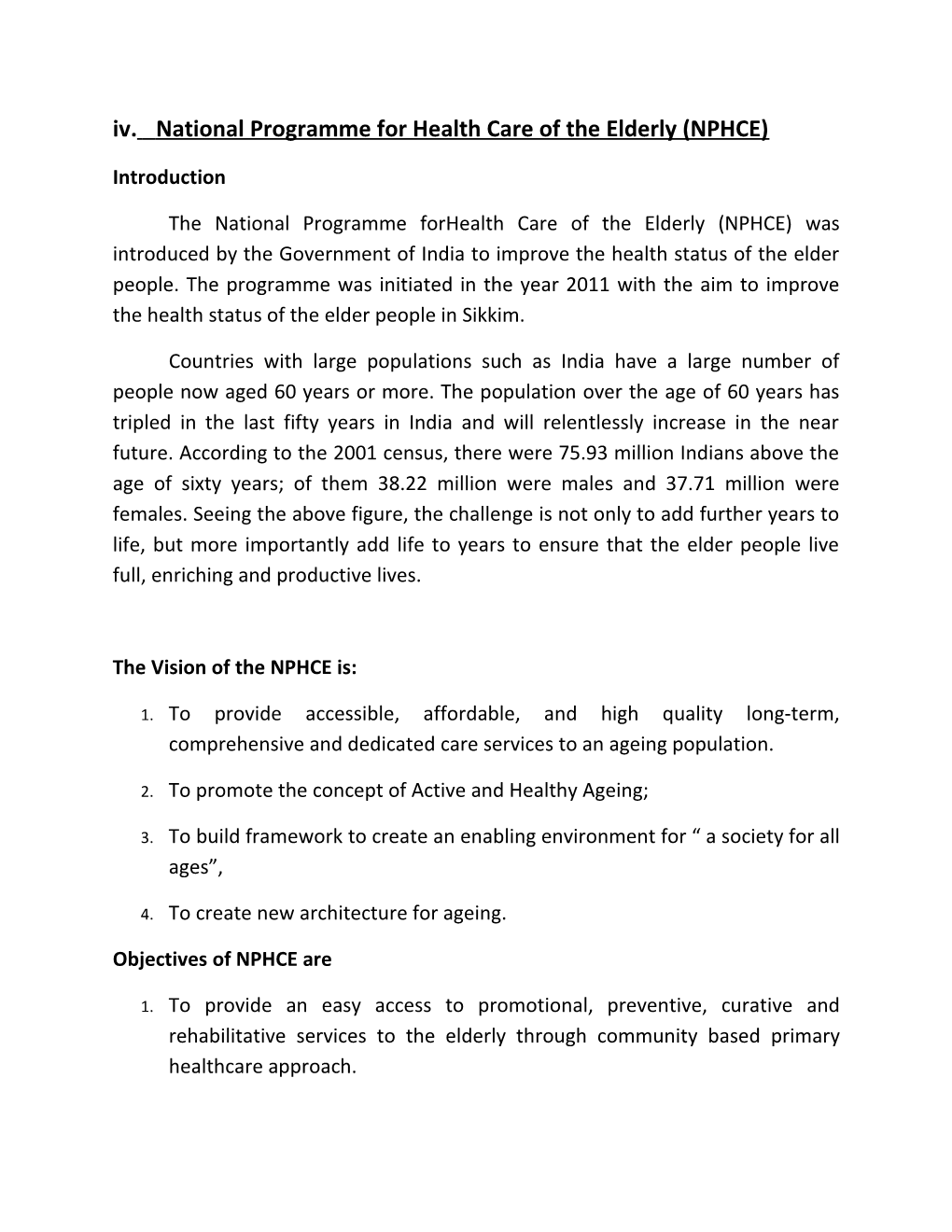 Iv.National Programme for Health Care of the Elderly (NPHCE)