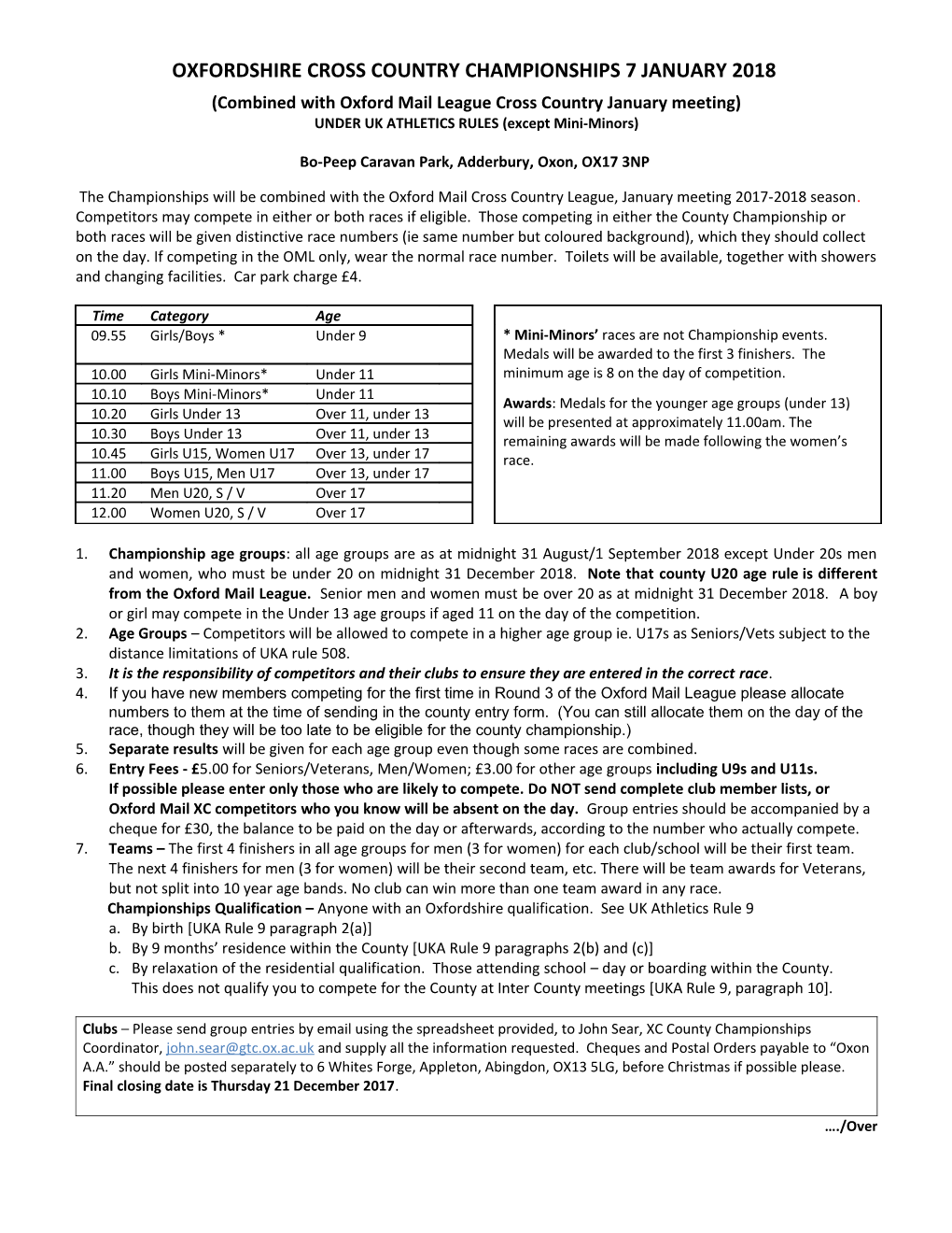 Oxfordshire Men S and Women S Cross Country Championships