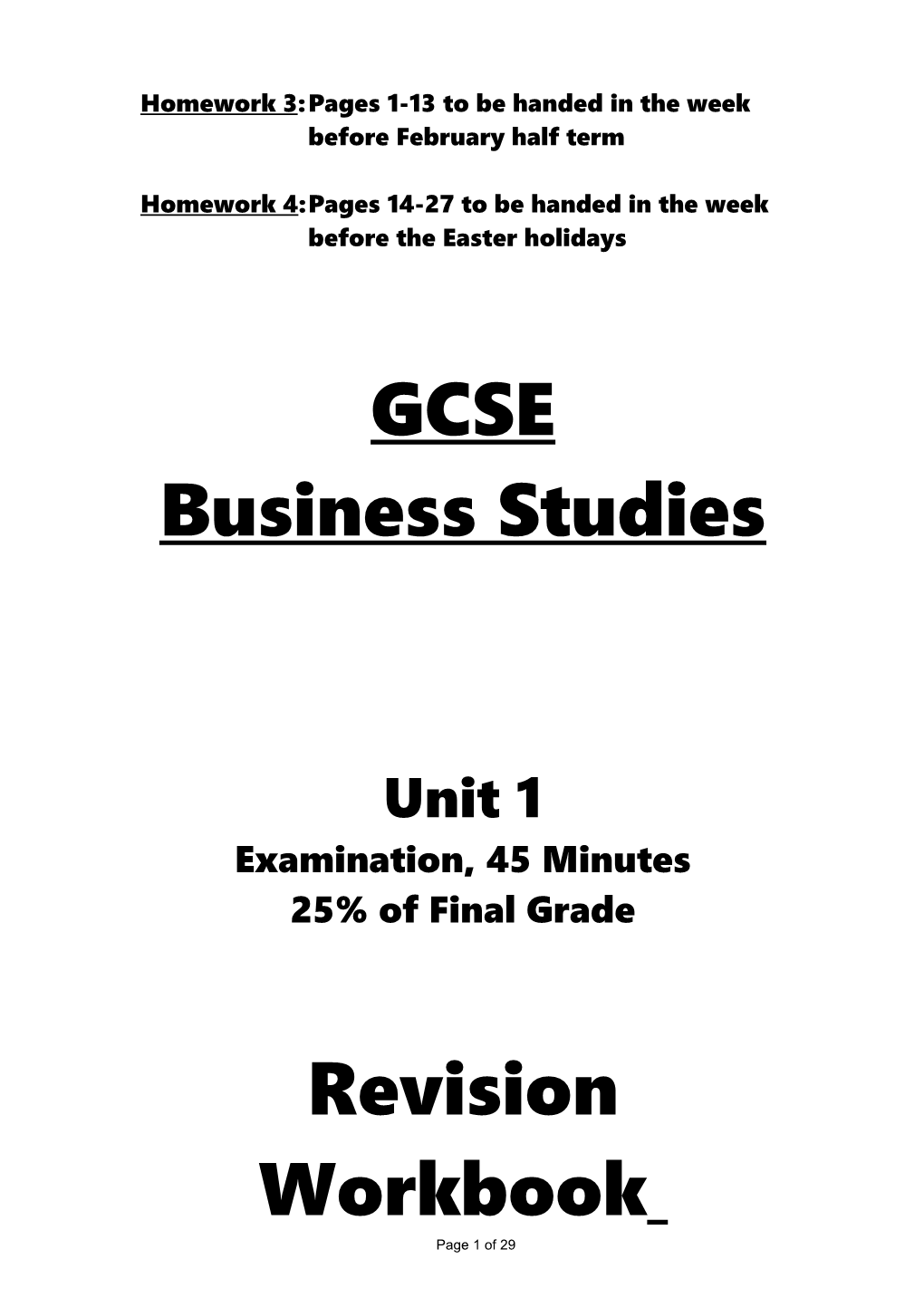 Homework 4:Pages 14-27 to Be Handed in the Week Before the Easter Holidays