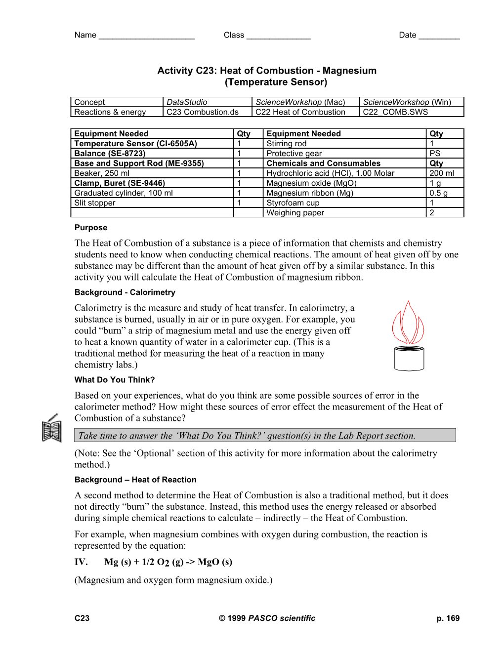 Activity C23: Heat of Combustion - Magnesium(Temperature Sensor)