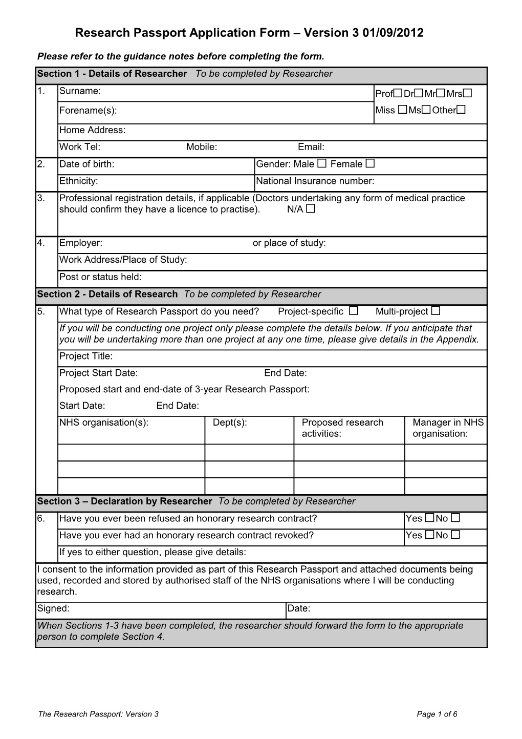 Research Passport Form