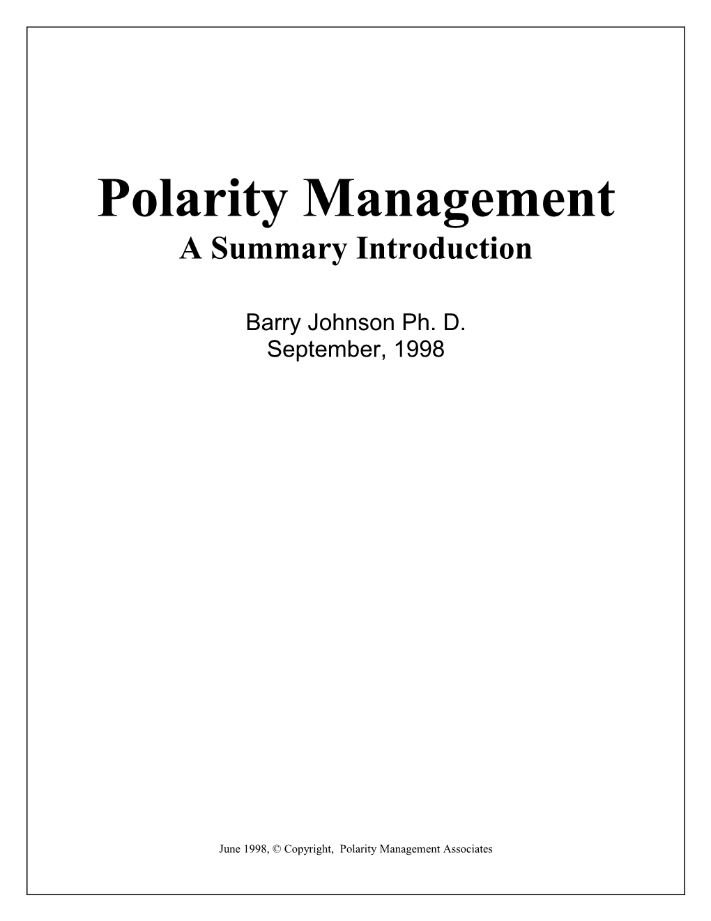 Polarity Management a Summary Introduction