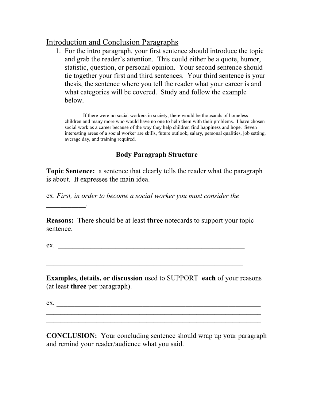 Introduction and Conclusion Paragraphs