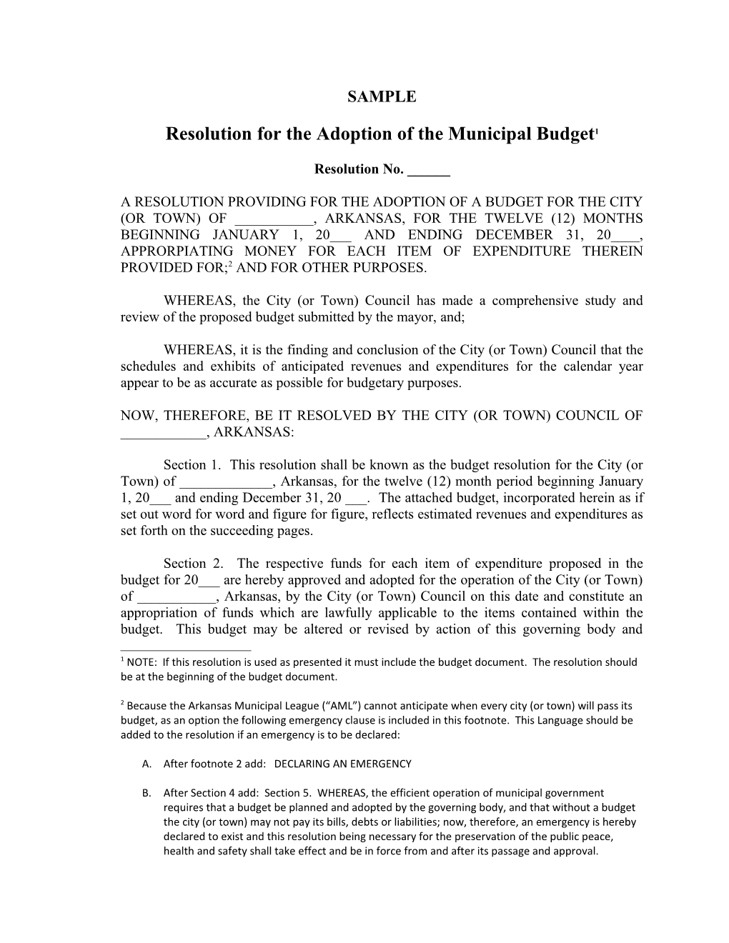 Resolution for the Adoption of the Municipal Budget 1
