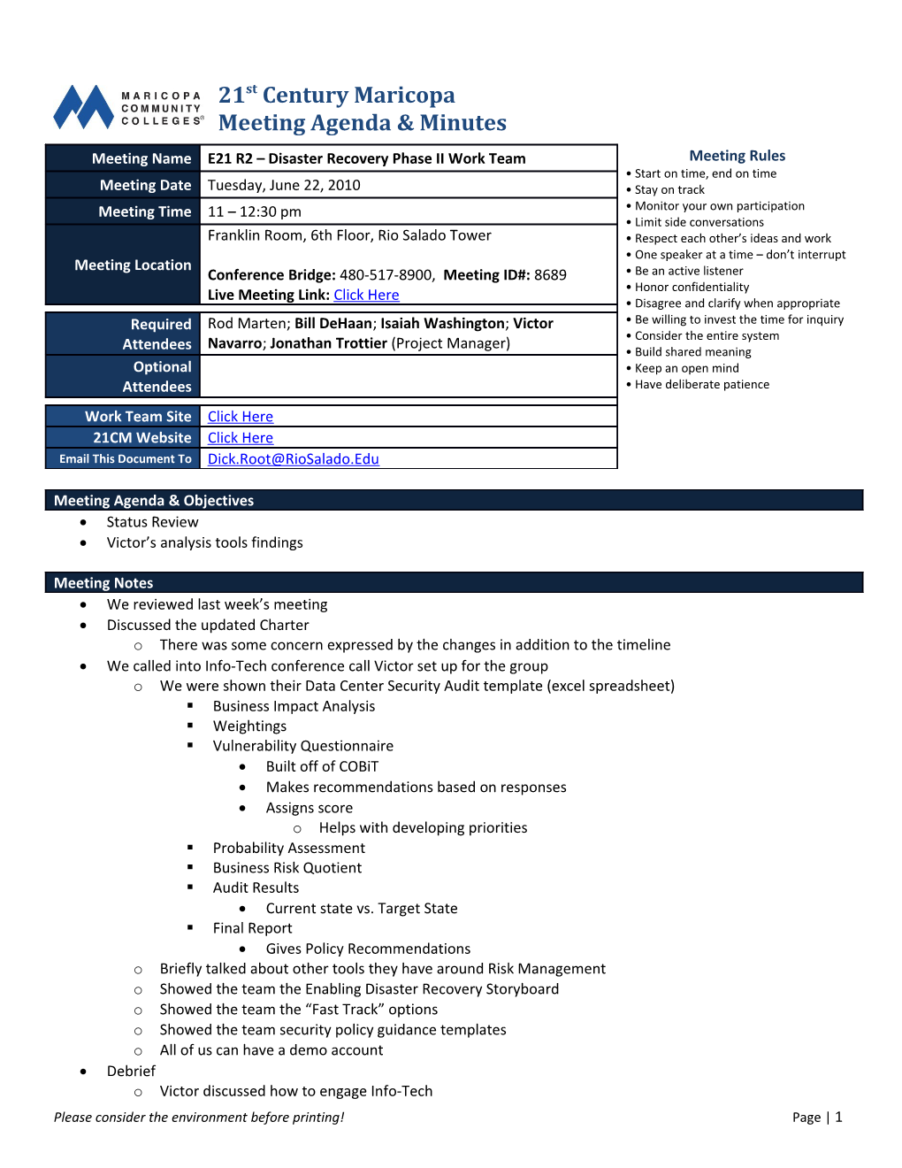 21St Century Maricopa Meeting Agenda & Minutes