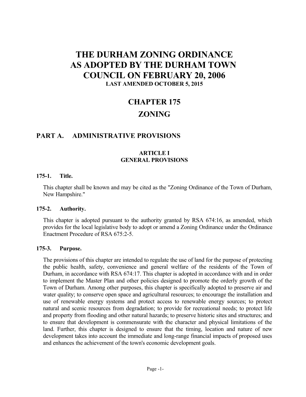 The Durham Zoning Ordinance