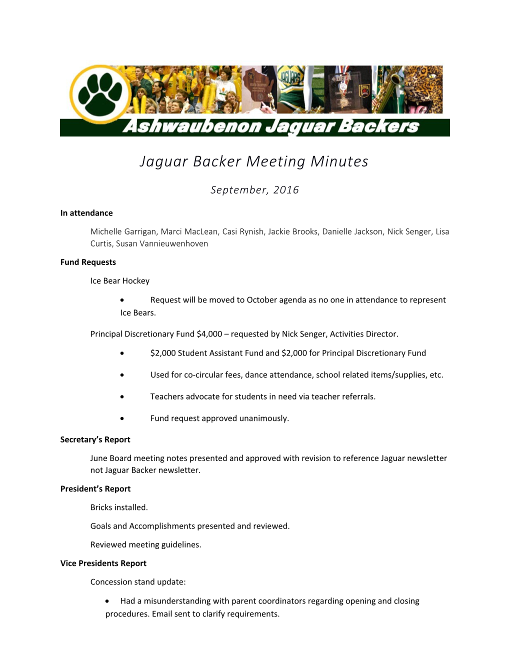 Jaguar Backer Meeting Minutes