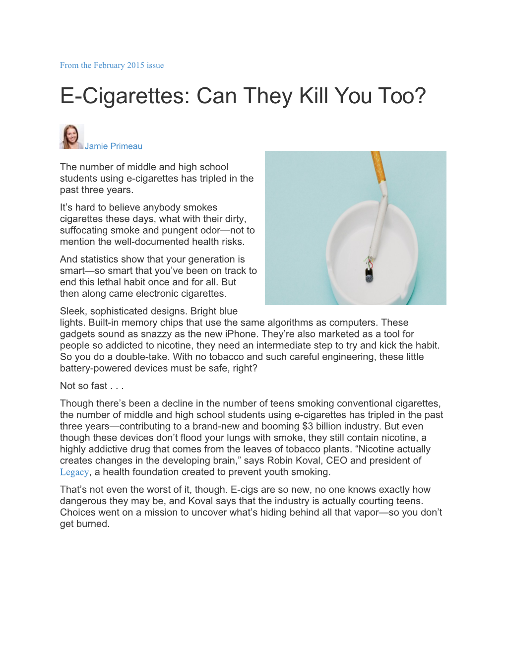 E-Cigarettes: Can They Kill You Too?
