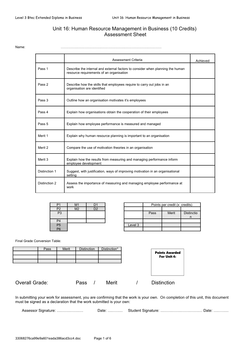 Level 3Btec Extended Diploma in Businessunit 16:Human Resource Management in Business