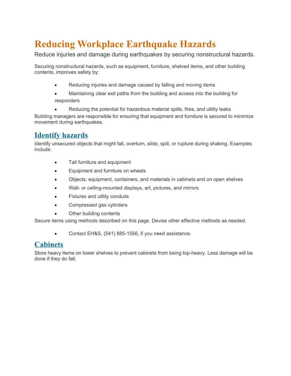 Reducing Workplace Earthquake Hazards