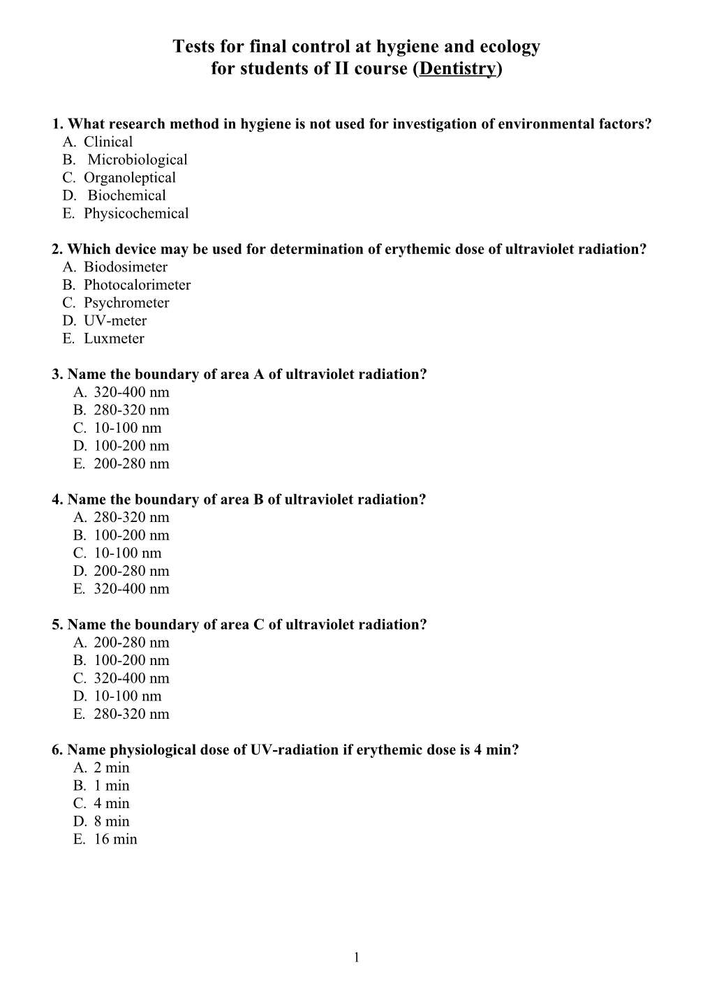 Tests for Module Control at Hygiene and Ecology