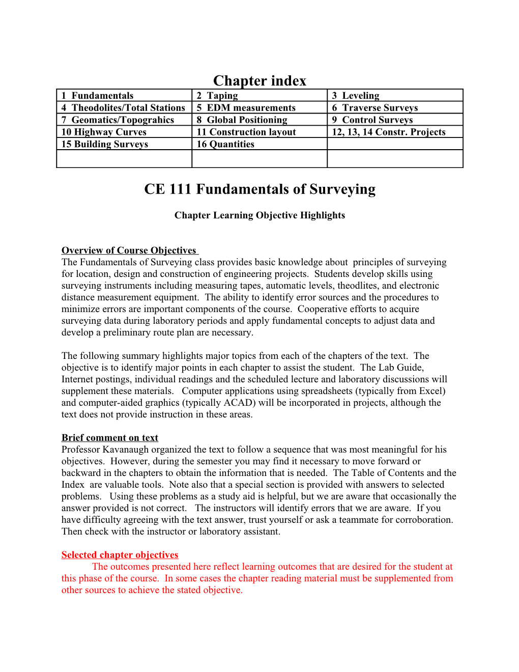 CE 111 Fundamentals of Surveying