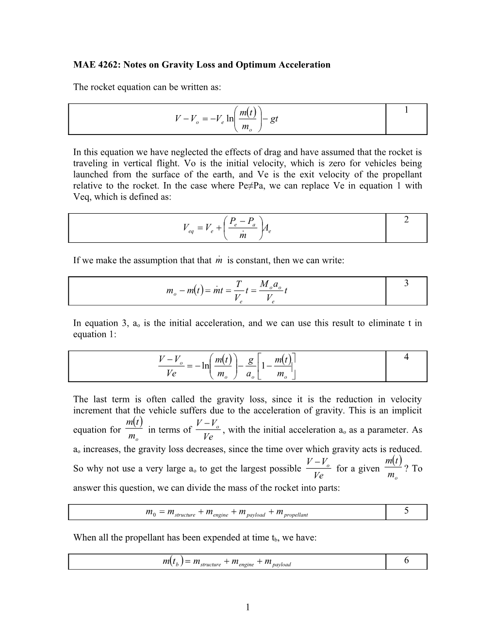 Notes on Gravity Loss and Optimum Acceleration