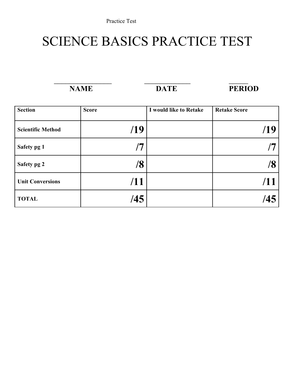 Science Basics Test