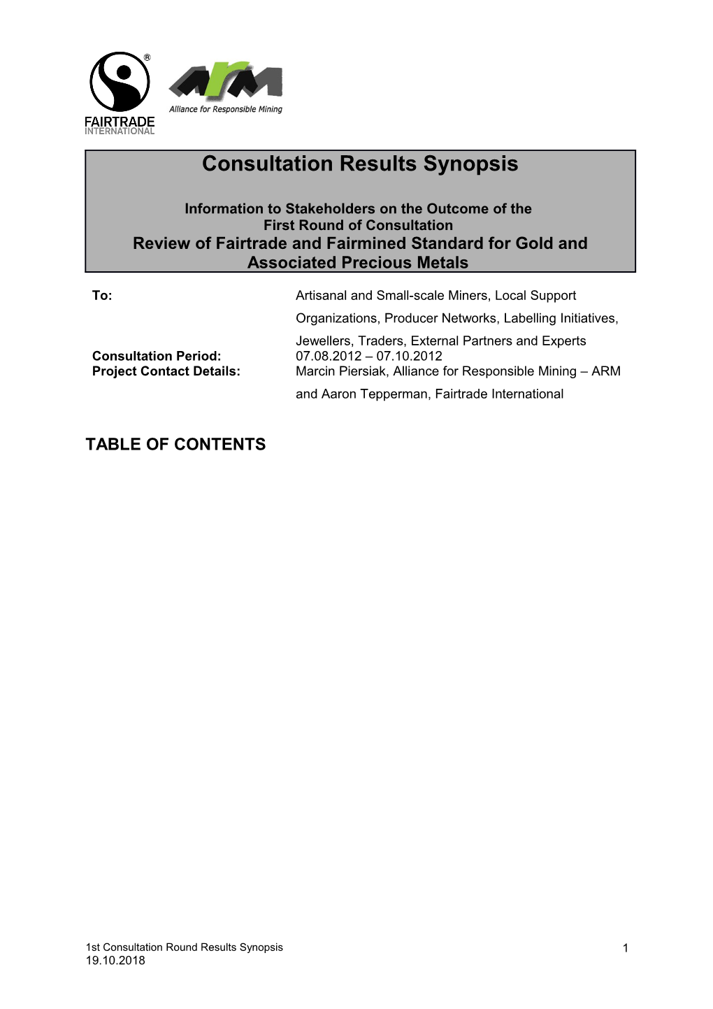 Consultation Document: Draft Product Trade Standards for Fairtrade Products (Part C), Version