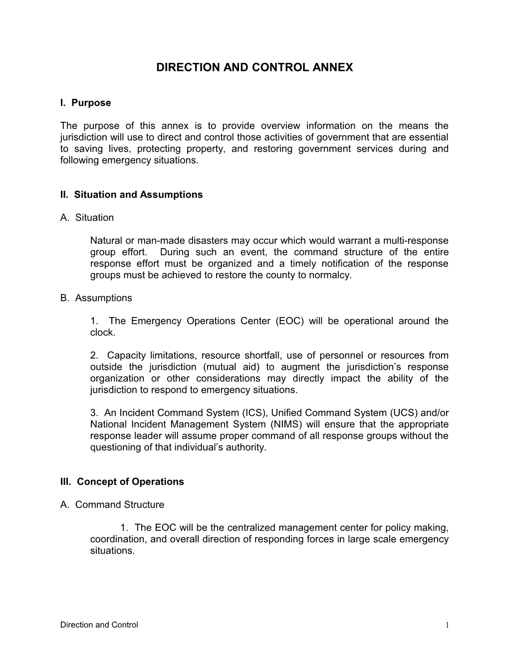 Direction and Control Annex