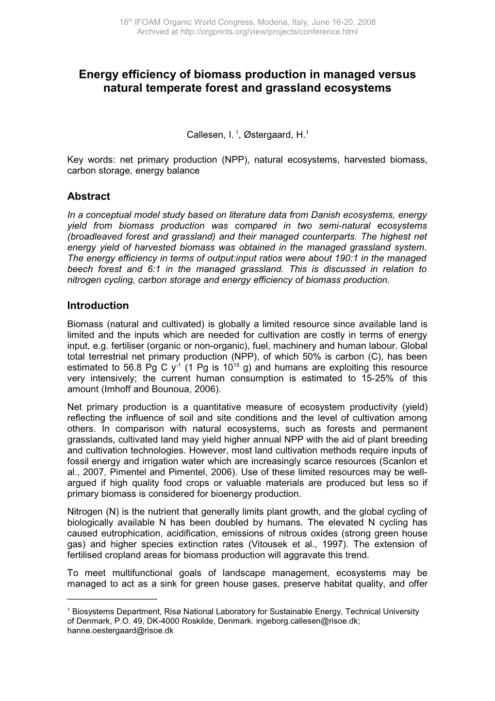 Biomass Production in Managed Ecosystems Versus Natural Temperate Ecosystems