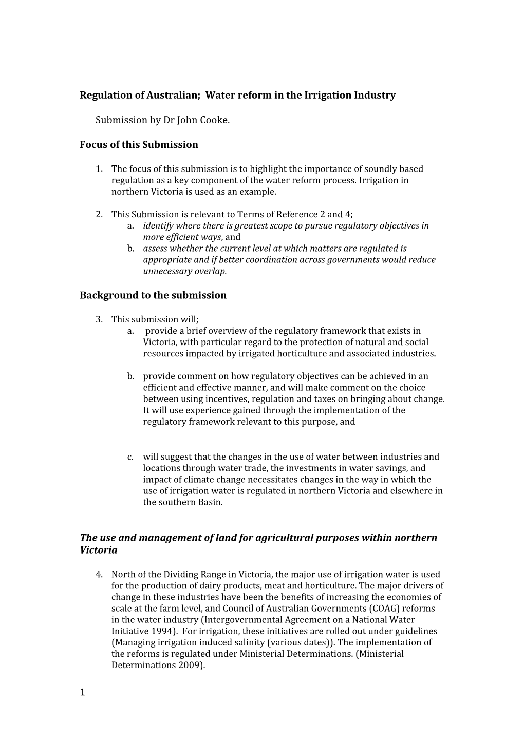 Submission 29 - Dr John Cooke - Regulation of Agriculture - Public Inquiry