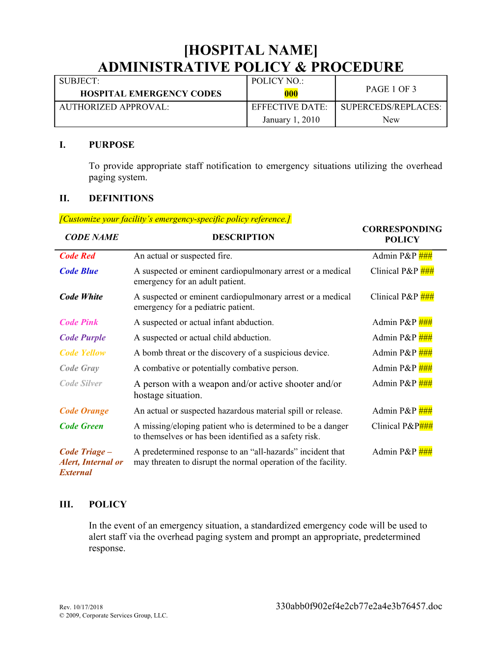 Administrative Policy & Procedure