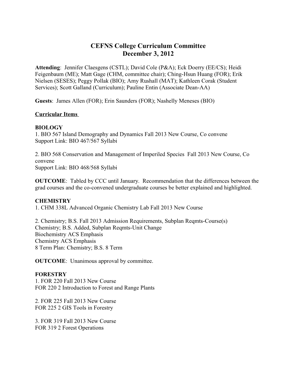 CEFNS College Curriculum Committee