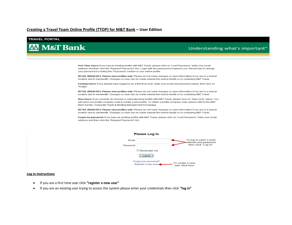 Creating a Travel Team Online Profile (TTOP) for M&T Bank User Edition