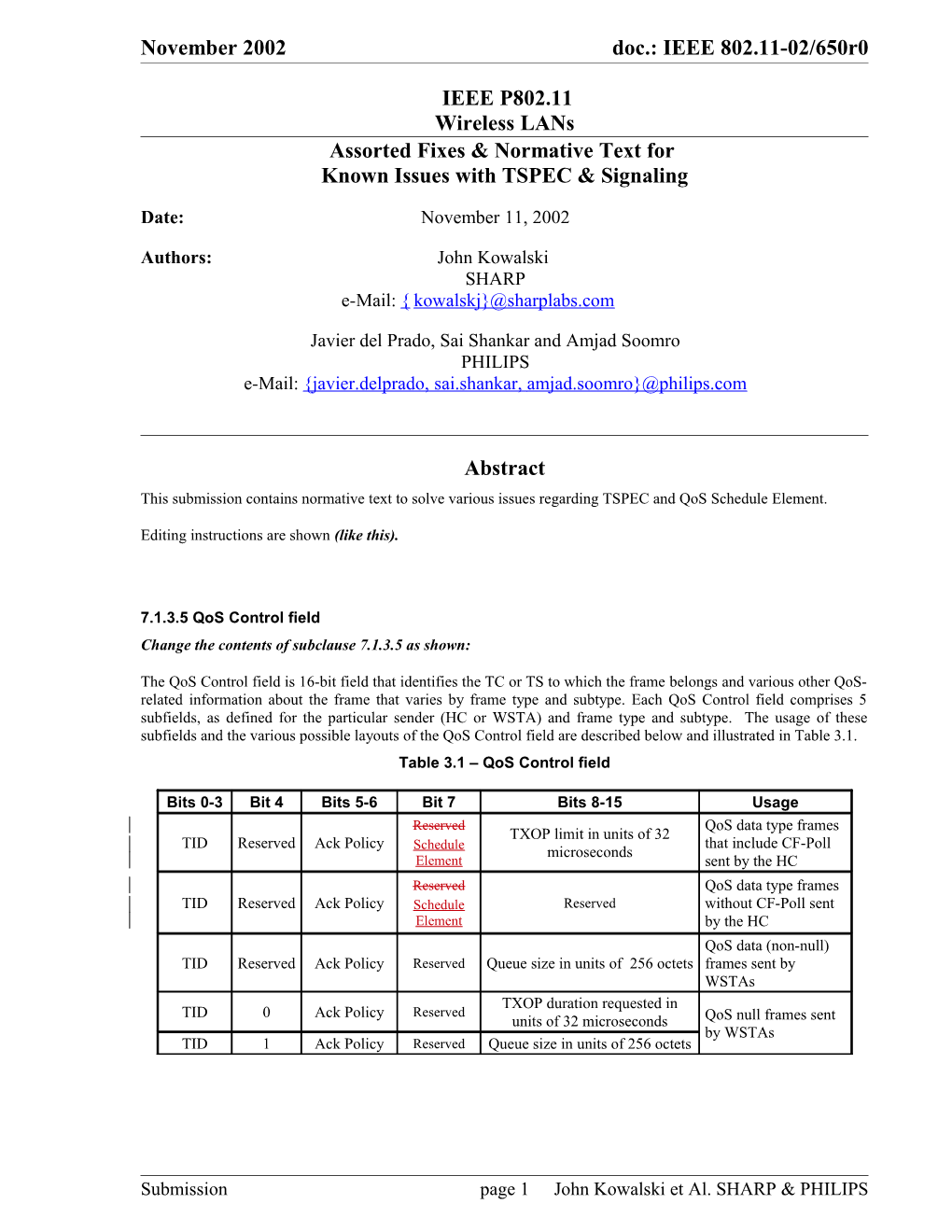 Assorted Fixes & Normative Text for Known Issues with TSPEC & Signaling