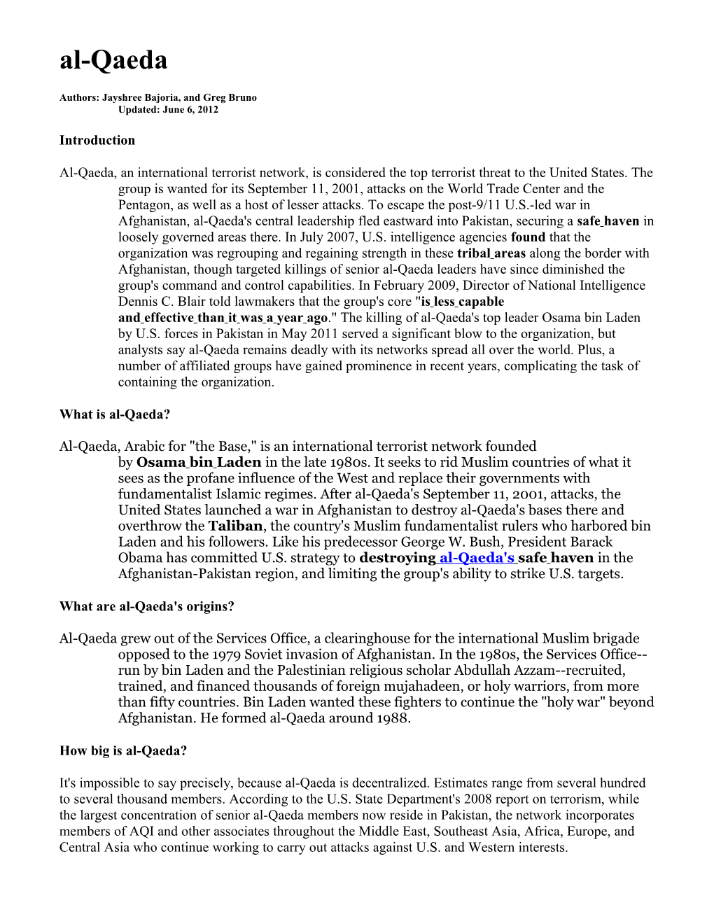 Categories of Terrorist Groups