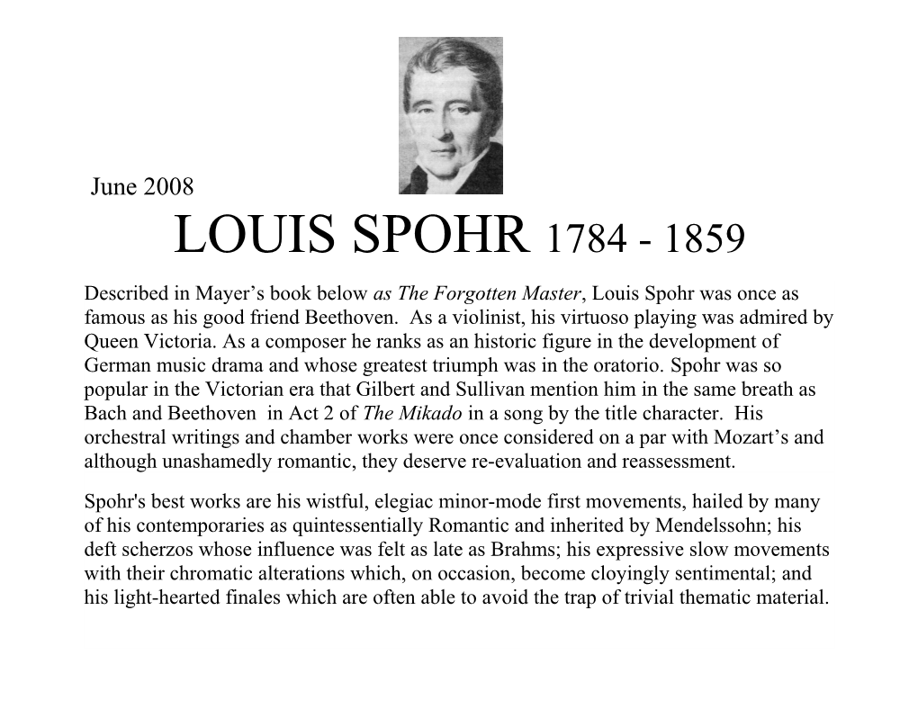 Described in Mayer S Book Below As the Forgotten Master, Louis Spohr Was Once As Famous