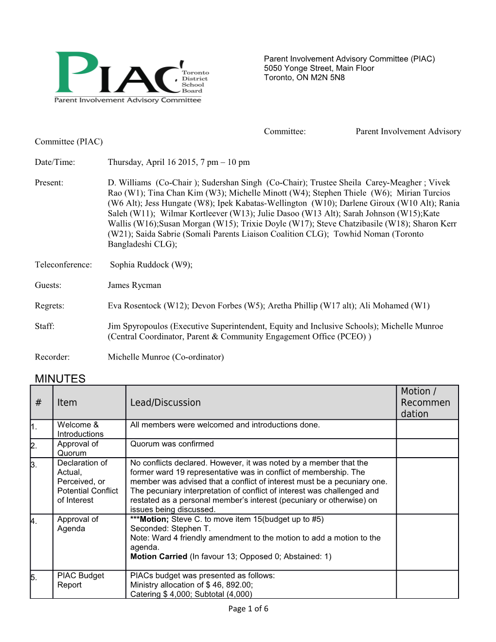 Parent Involvement Advisory Committee (PIAC)