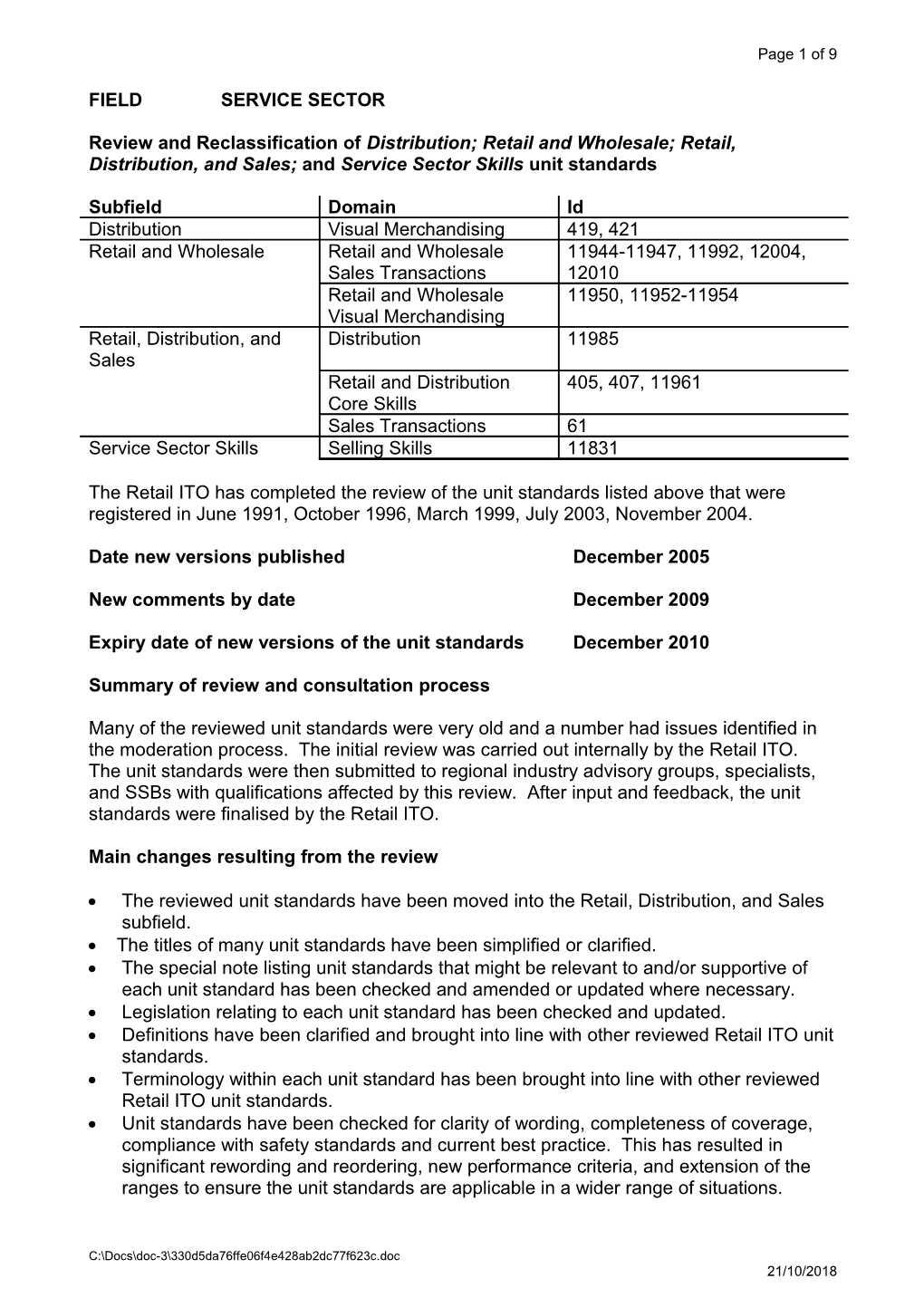 Review and Reclassification of Distribution; Retail and Wholesale; Retail, Distribution