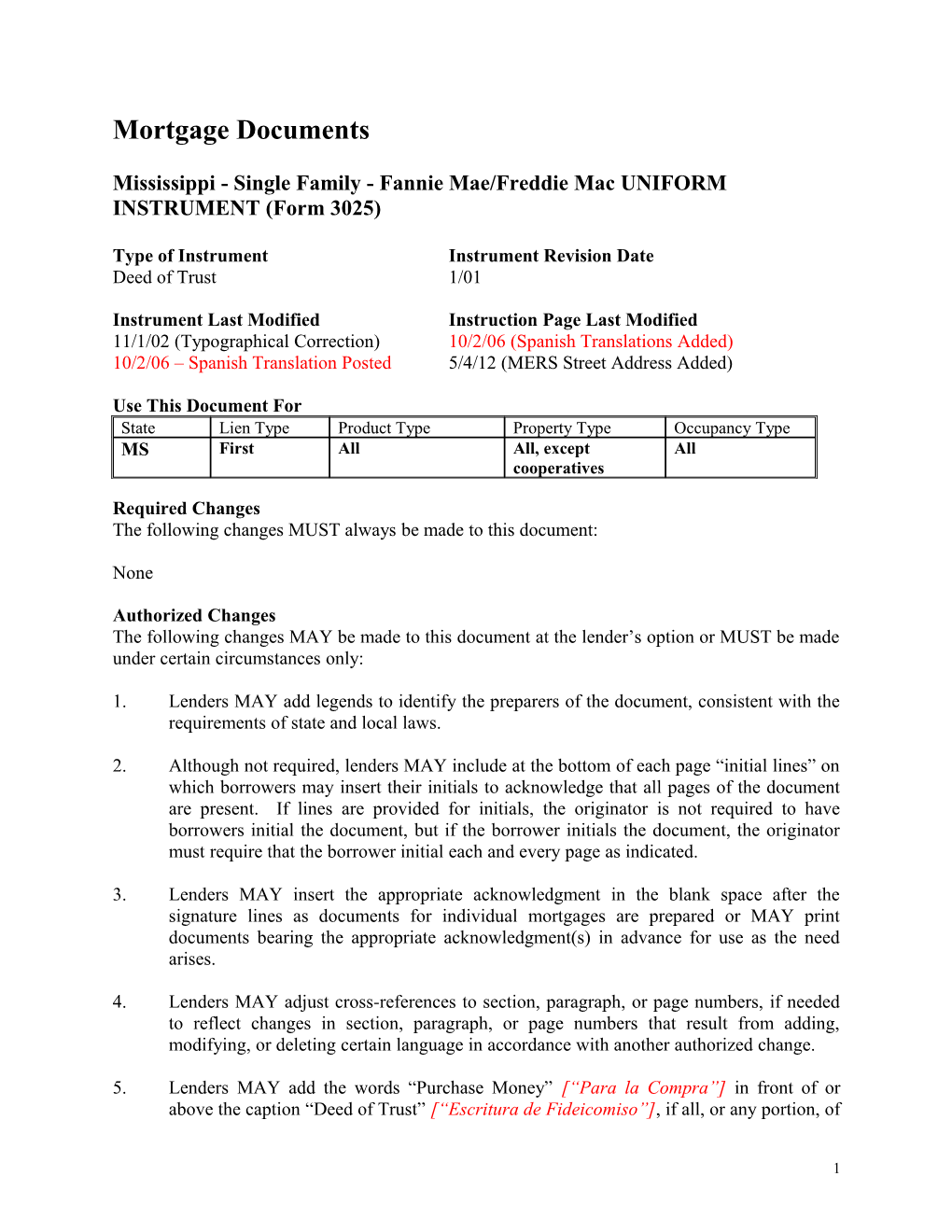 Instructions: Mississippi Security Instrument (Form 3025)