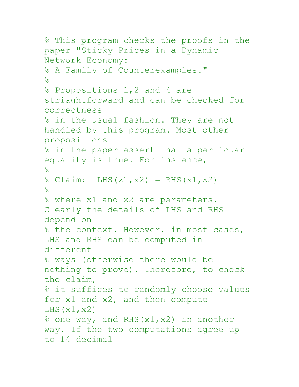 % This Program Checks the Proofs in the Paper Sticky Prices in a Dynamic Network Economy