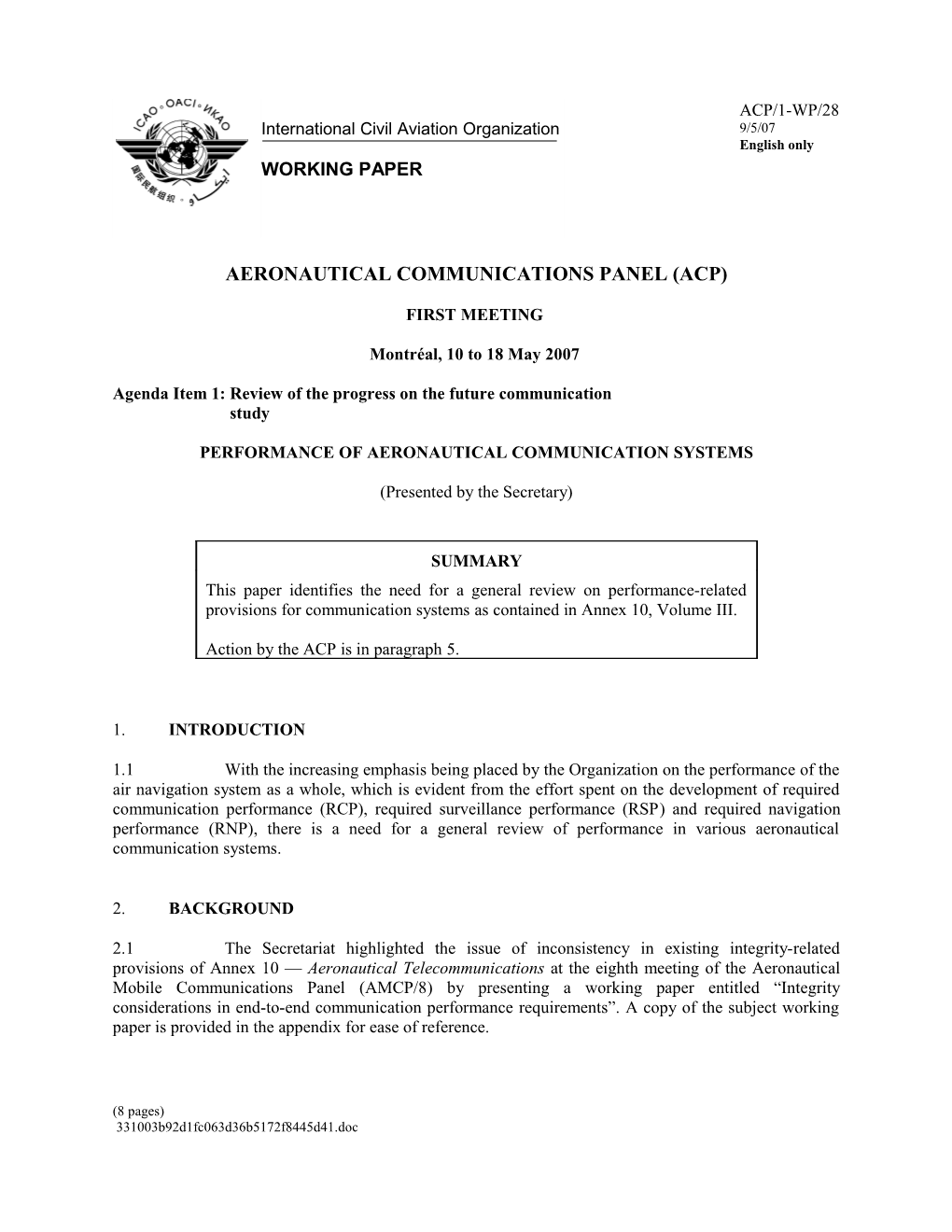 Performance of Aeronautical Communication Systems