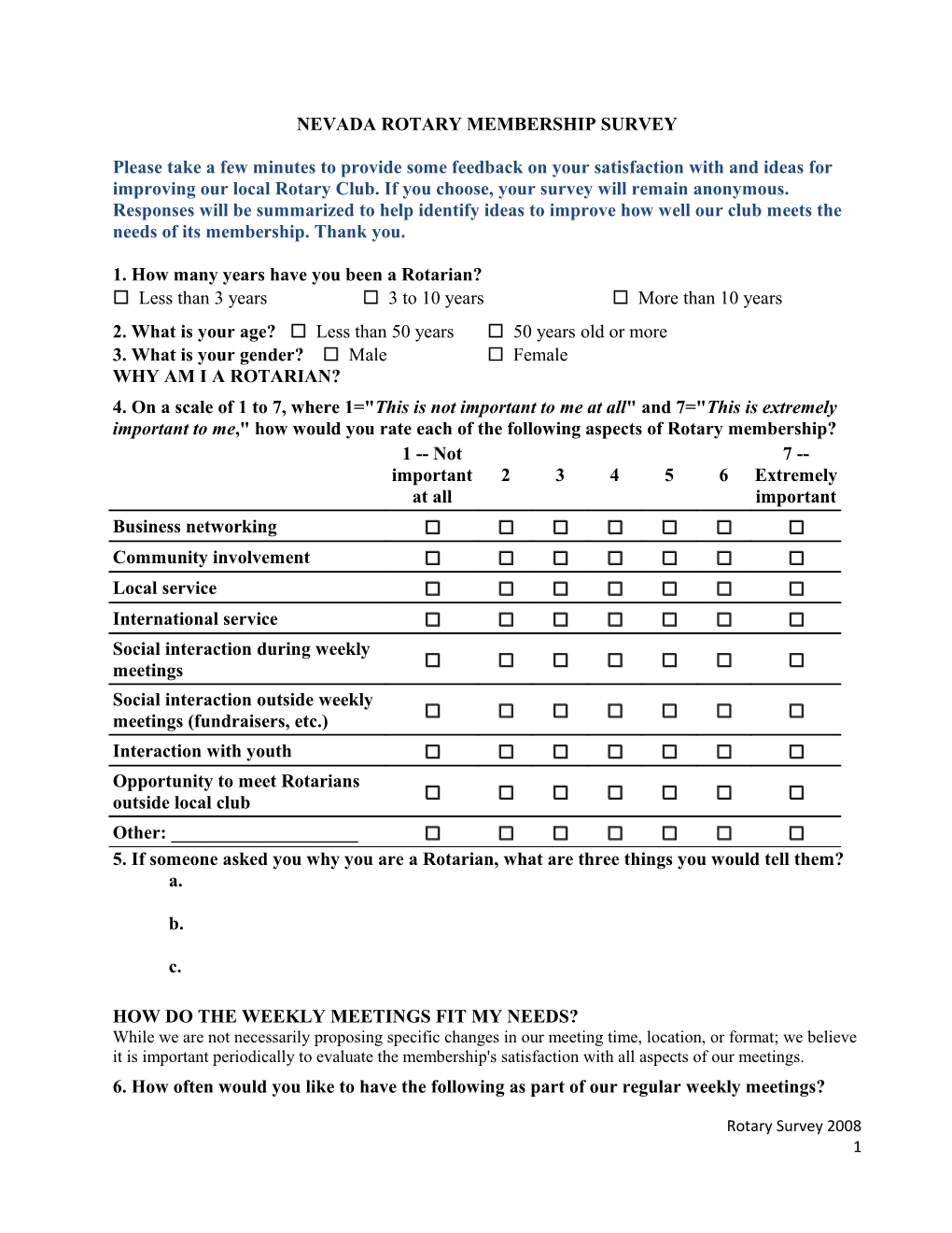 Nevada Rotary Membership Survey
