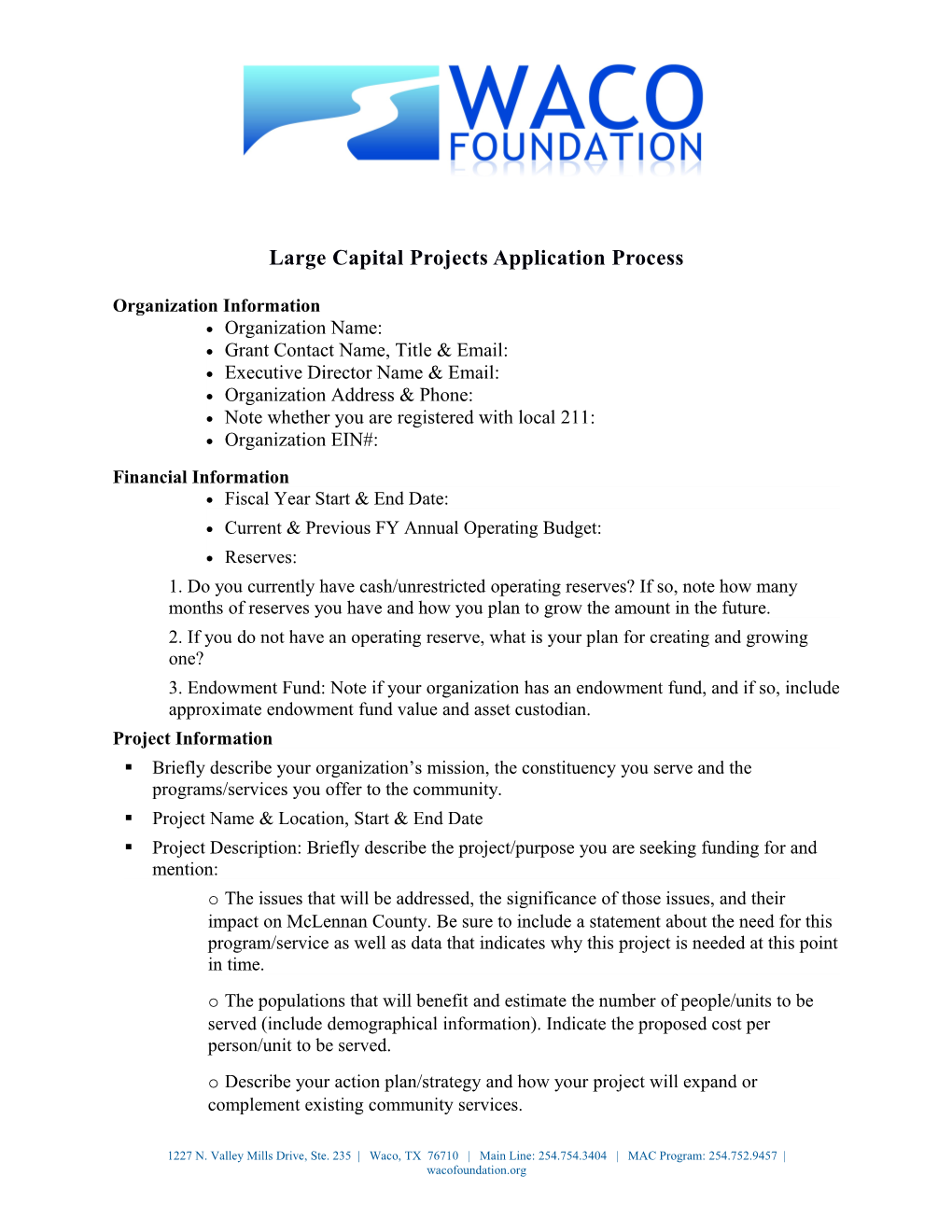 Large Capital Projects Application Process