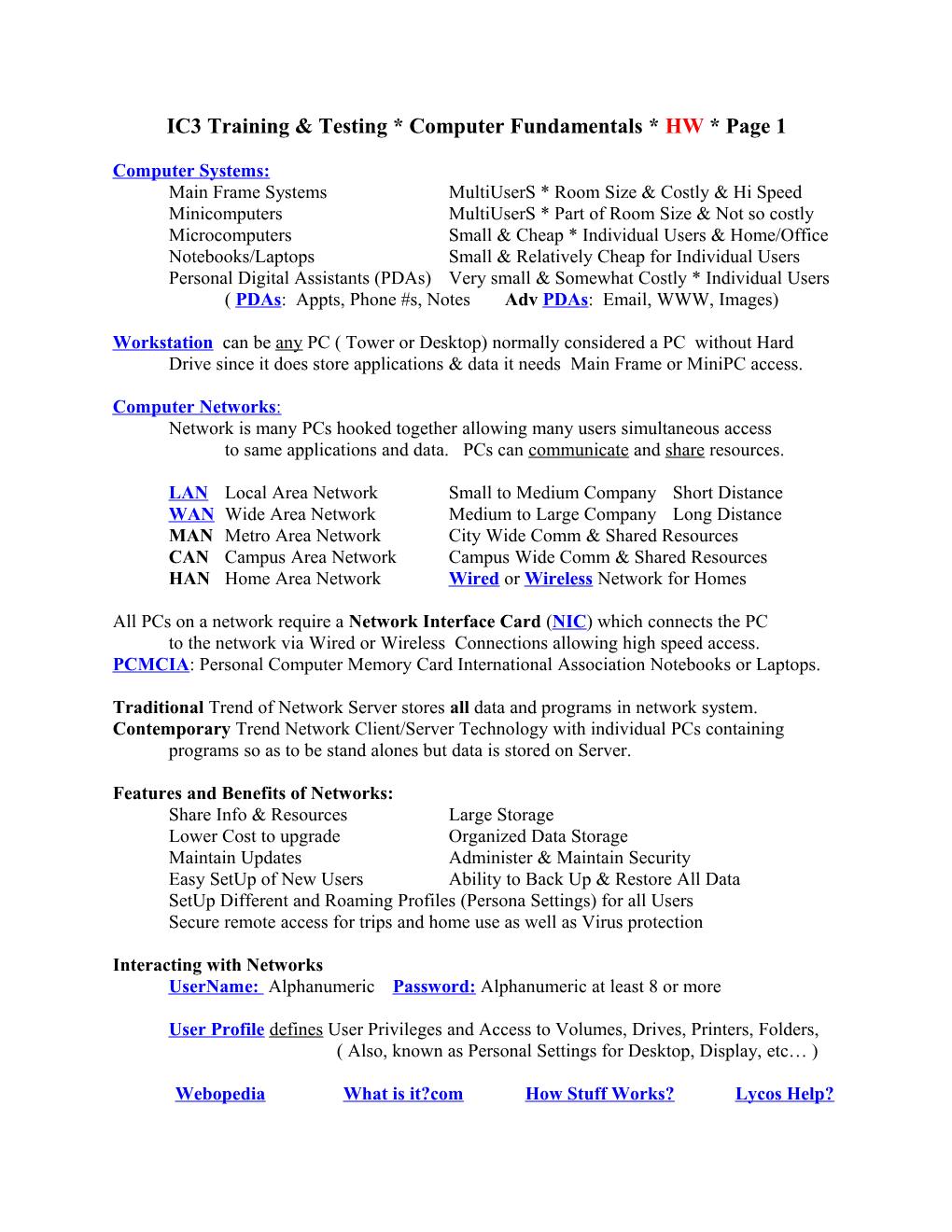 IC3 Training & Testing * Computer Fundamentals