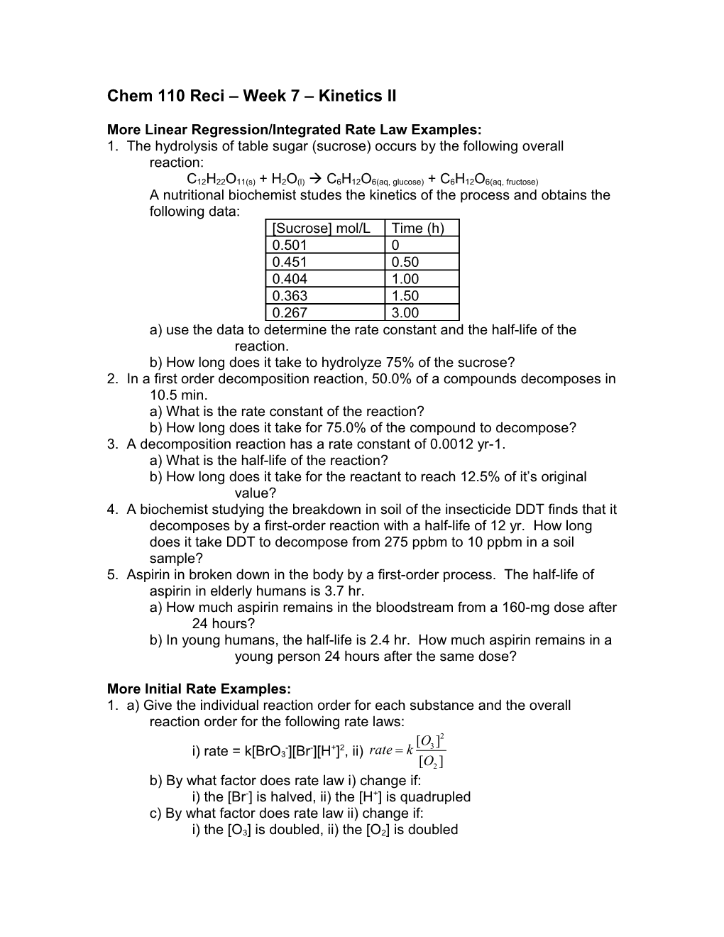 Chem 110 Reci Week 7 Kinetics II