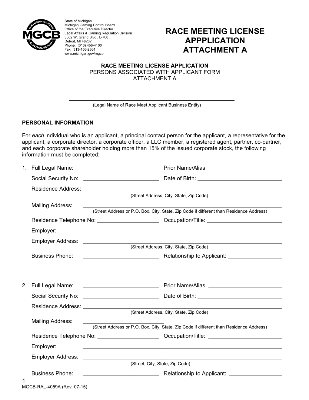 Race Meeting License Application