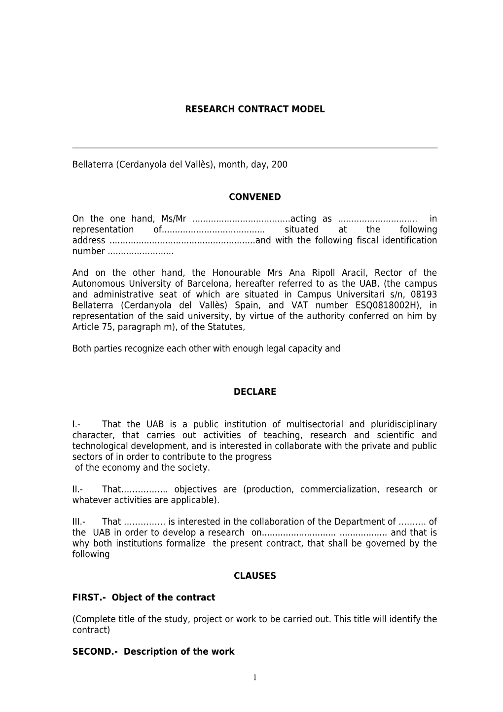 Research Contract Model